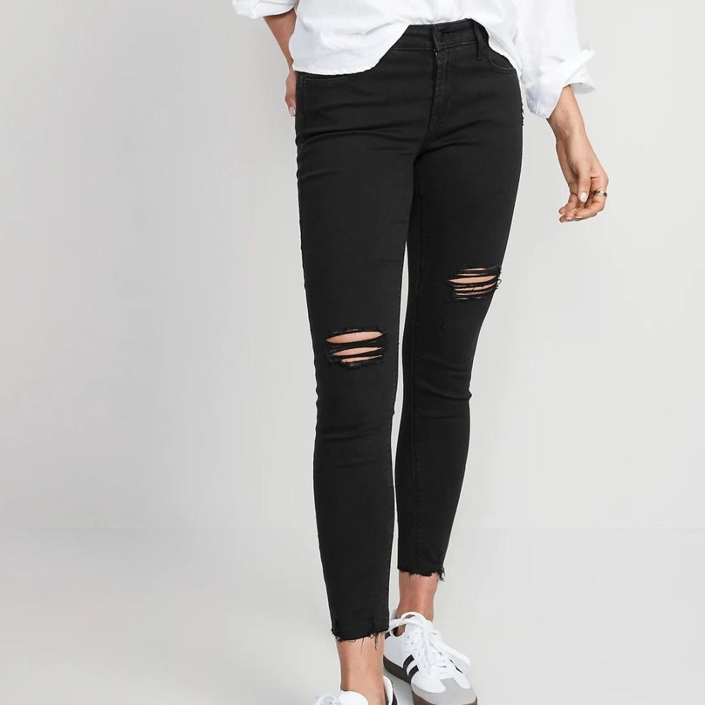 Mid-Rise Rockstar Super-Skinny Raw-Edge Ankle Jeans for Women - Picture 4 of 10